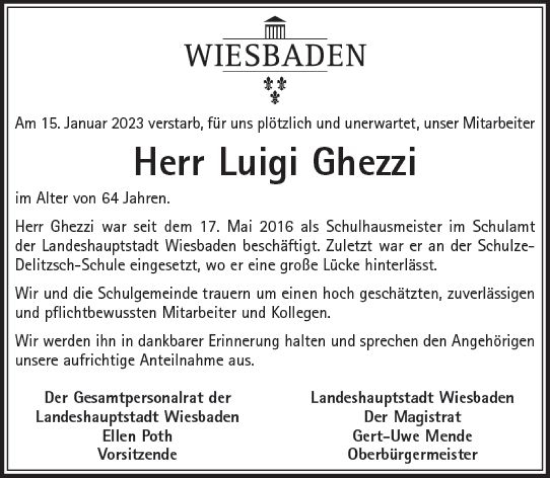 Traueranzeige von Luigi Ghezzi von Wiesbadener Kurier gesamt