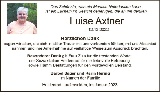 Traueranzeige von Luise Axtner von Wiesbadener Kurier gesamt