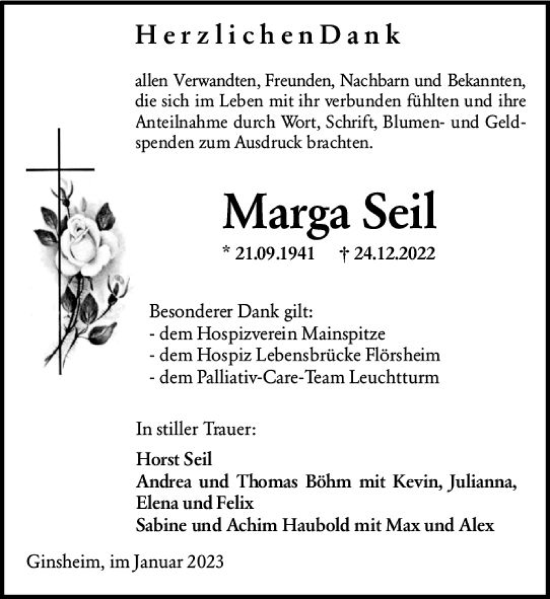 Traueranzeige von Marga Seil von Rüsselsheimer Echo