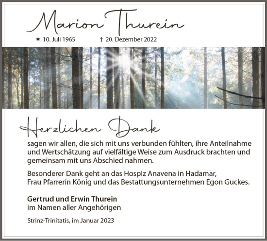Traueranzeige von Marion Thurein von Idsteiner Land / Untertaunus Kurier