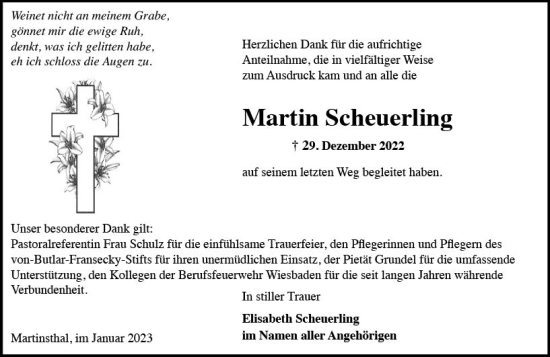 Traueranzeige von Martin Scheuerling von Wiesbadener Kurier gesamt