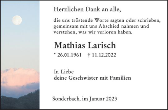 Traueranzeige von Mathias Larisch von Starkenburger Echo