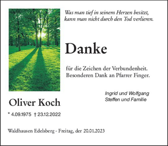 Traueranzeige von Oliver Koch von Weilburger Tageblatt