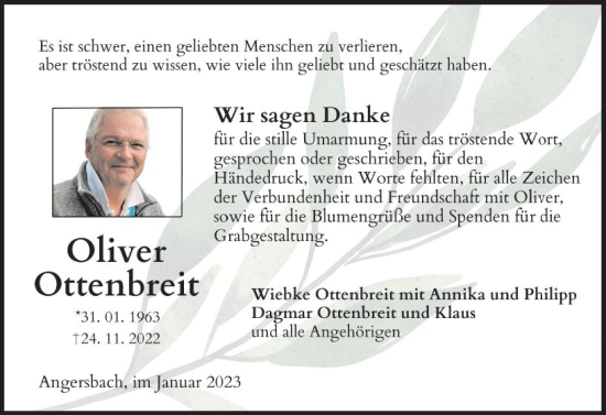 Traueranzeige von Oliver Ottenbreit von VRM Trauer