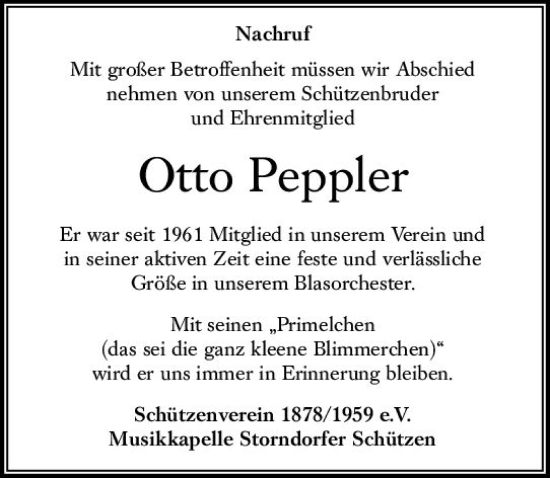 Traueranzeige von Otto Peppler von VRM Trauer
