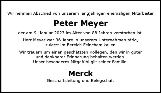 Traueranzeige von Peter Meyer von Darmstädter Echo
