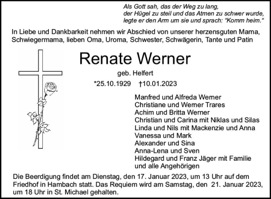 Traueranzeige von Renate Werner von Starkenburger Echo