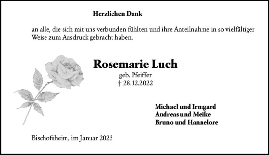 Traueranzeige von Rosemarie Luch von Rüsselsheimer Echo