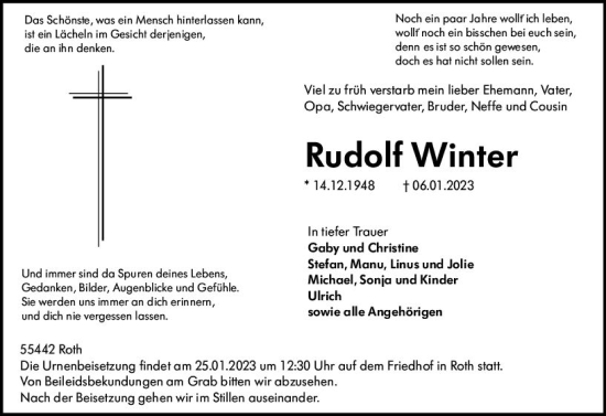 Traueranzeige von Rudolf Winter von Allgemeine Zeitung Alzey