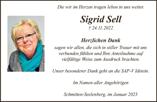 Traueranzeige von Sigrid Sell von Camberger Anzeiger