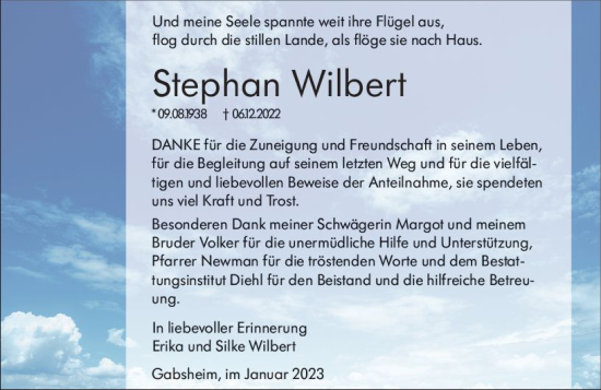 Traueranzeige von Stephan Wilbert von Allgemeine Zeitung Alzey