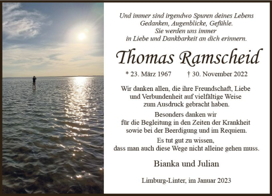 Traueranzeige von Thomas Ramscheid von Nassauische Neue Presse