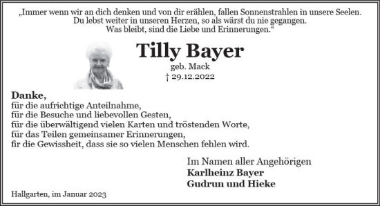 Traueranzeige von Tilly Bayer von WK Rheingau