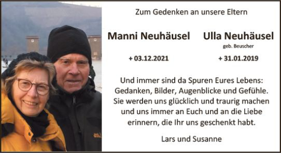 Traueranzeige von Ulla Neuhäusel von Allgemeine Zeitung Bad Kreuznach
