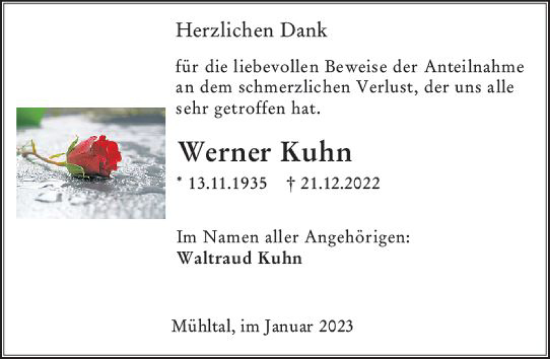 Traueranzeige von Werner Kuhn von Darmstädter Echo