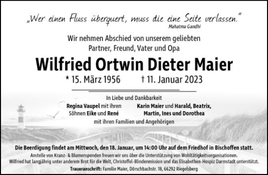 Traueranzeige von Wilfried Ortwin Dieter Maier von Darmstädter Echo