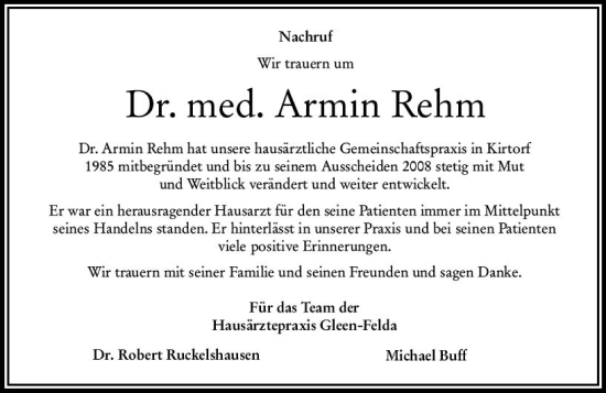 Traueranzeige von Armin Rehm von VRM Trauer