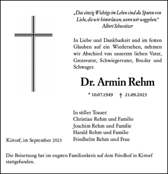 Traueranzeige von Armin Rehm von VRM Trauer