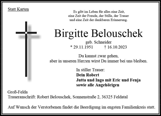 Traueranzeige von Birgitte Belouschek von VRM Trauer