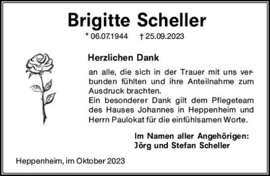 Traueranzeige von Brigitte Scheller von Starkenburger Echo