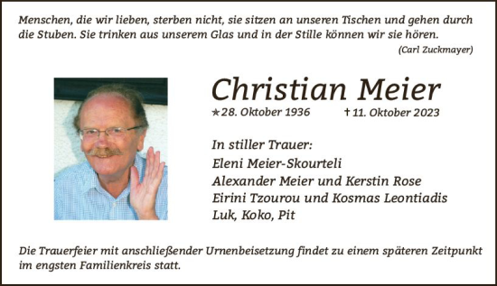 Traueranzeige von Christian Meier von Allgemeine Zeitung Mainz