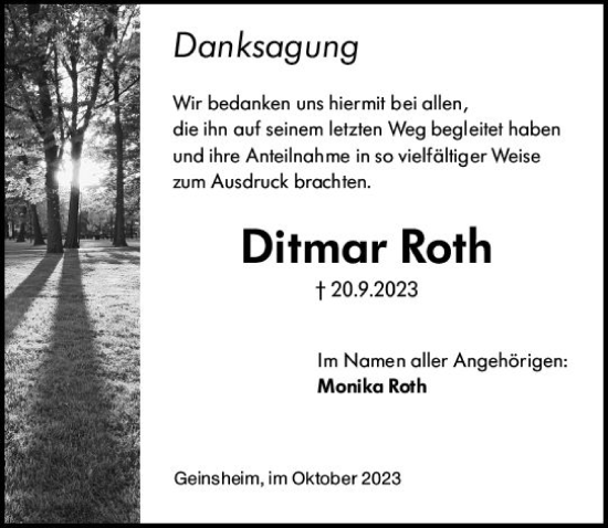 Traueranzeige von Ditmar Roth von Groß-Gerauer Echo