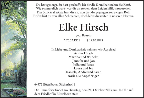 Traueranzeige von Elke Hirsch von Groß-Gerauer Echo