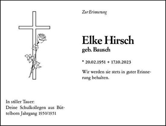 Traueranzeige von Elke Hirsch von Groß-Gerauer Echo