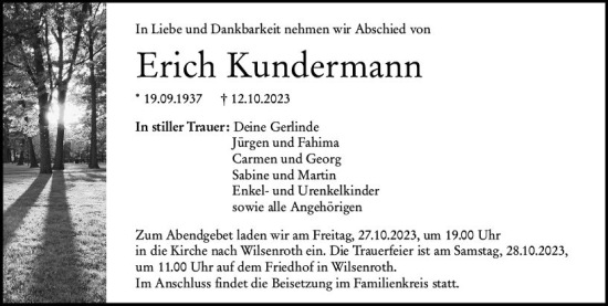 Traueranzeige von Erich Kundermann von Nassauische Neue Presse