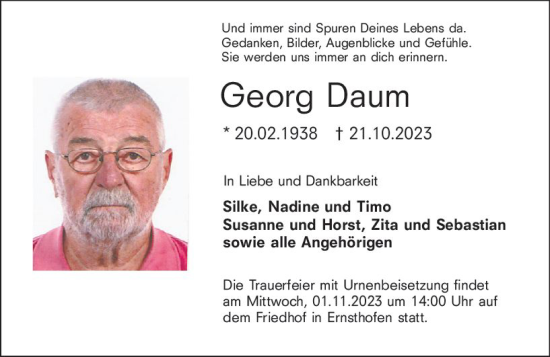 Traueranzeige von Georg Daum von Darmstädter Echo