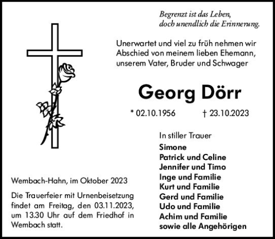 Traueranzeige von Georg Dörr von Darmstädter Echo