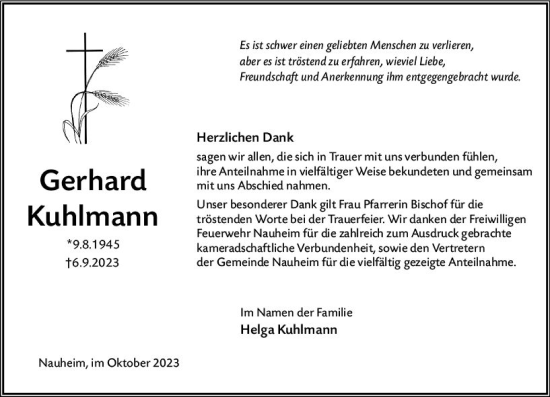 Traueranzeige von Gerhard Kuhlmann von Groß-Gerauer Echo