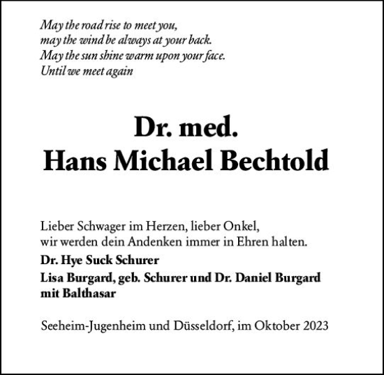 Traueranzeige von Hans Michael Bechtold von Allgemeine Zeitung Mainz