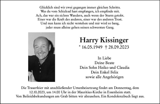 Traueranzeige von Harry Kissinger von Allgemeine Zeitung Mainz