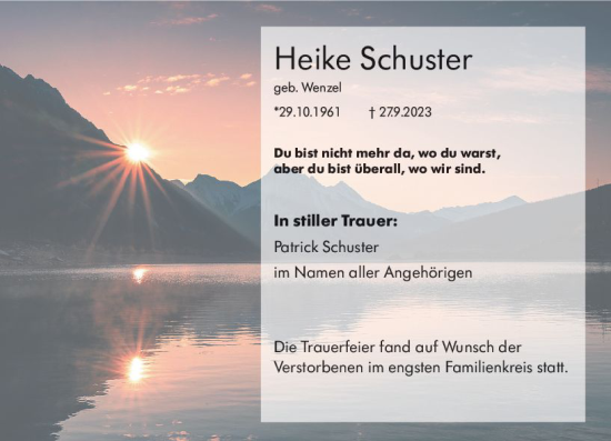 Traueranzeige von Heike Schuster von Rüsselsheimer Echo