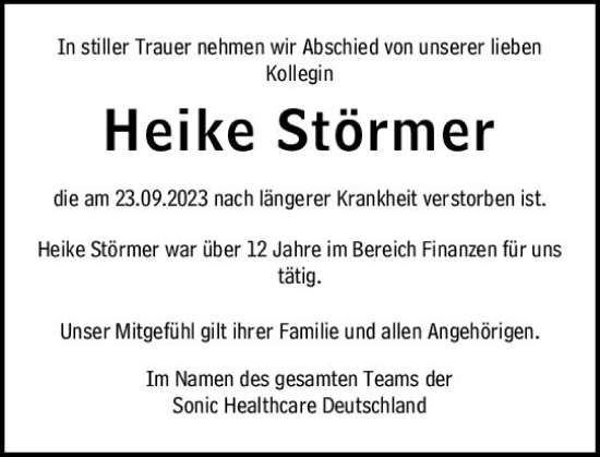 Traueranzeige von Heike Störmer von Allgemeine Zeitung Bad Kreuznach