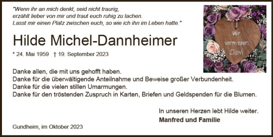 Traueranzeige von Hilde Michel-Dannheimer von Wormser Zeitung
