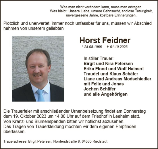 Traueranzeige von Horst Feidner von Groß-Gerauer Echo