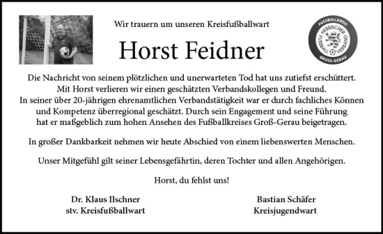 Traueranzeige von Horst Feidner von Rüsselsheimer Echo