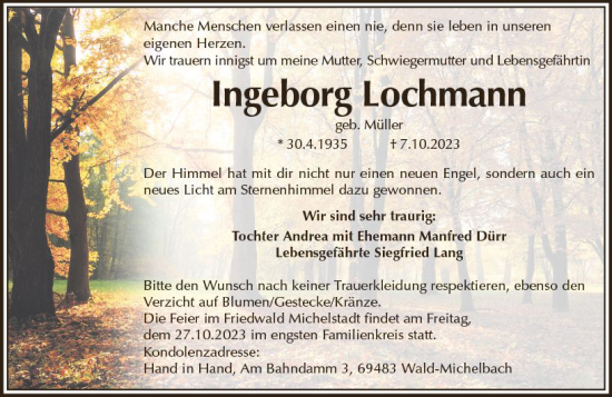 Traueranzeige von Ingeborg Lochmann von Groß-Gerauer Echo