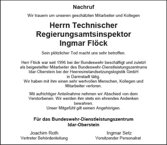 Traueranzeige von Ingmar Flöck von Darmstädter Echo