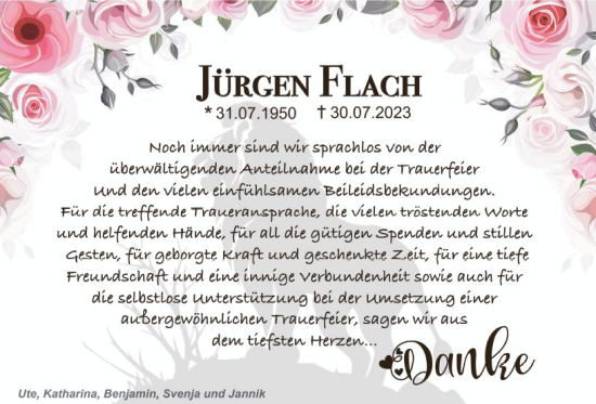 Traueranzeige von Jürgen Flach von Dill Block