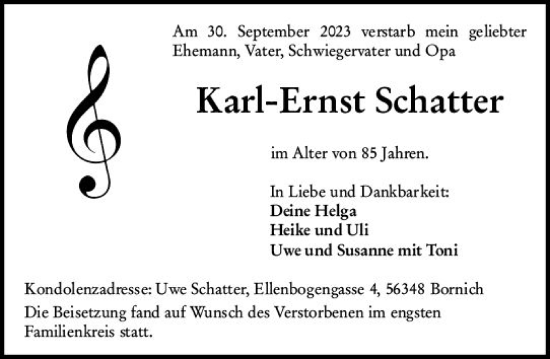 Traueranzeige von Karl-Ernst Schatter von Rüsselsheimer Echo