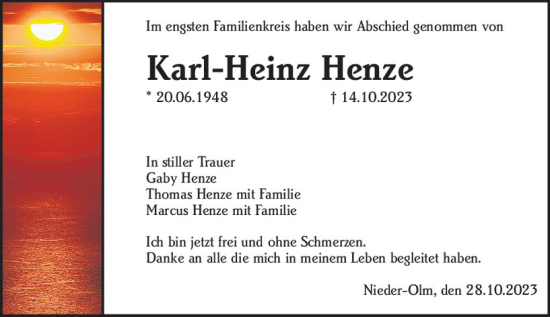 Traueranzeige von Karl-Heinz Henze von Allgemeine Zeitung Mainz