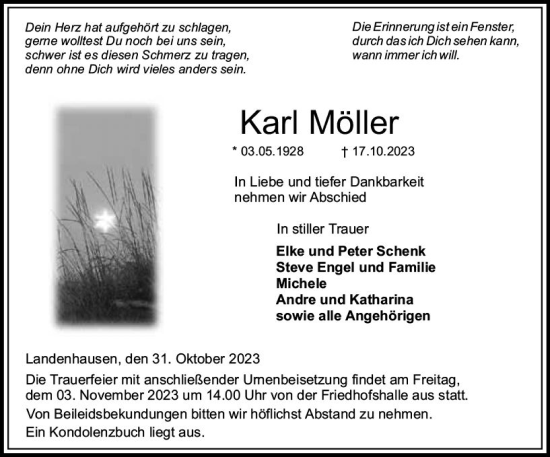 Traueranzeige von Karl Möller von VRM Trauer