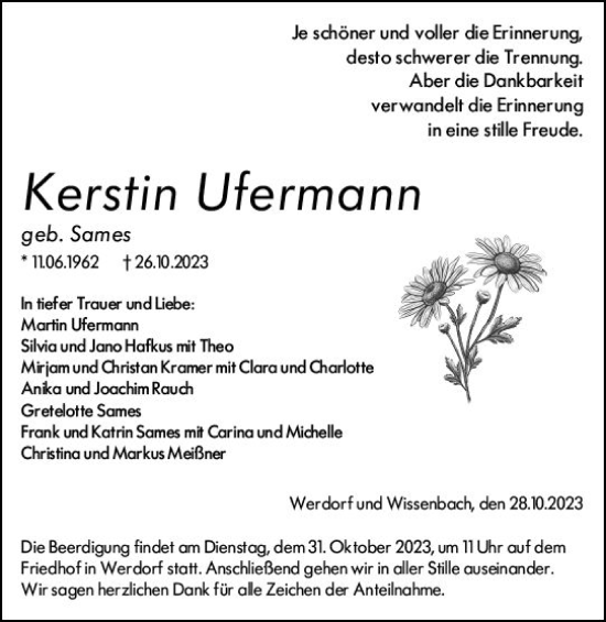 Traueranzeige von Kerstin Ufermann von Wetzlarer Neue Zeitung