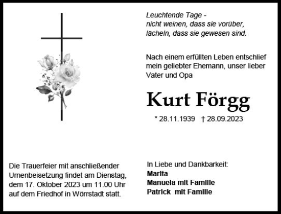 Traueranzeige von Kurt Förgg von Allgemeine Zeitung Mainz
