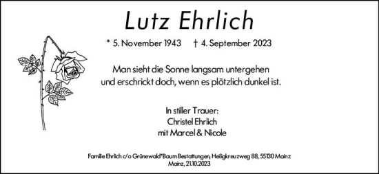 Traueranzeige von Lutz Ehrlich von Allgemeine Zeitung Mainz