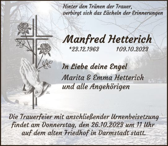 Traueranzeige von Manfred Hetterich von Darmstädter Echo