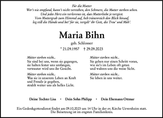 Traueranzeige von Maria Bihn von Allgemeine Zeitung Mainz